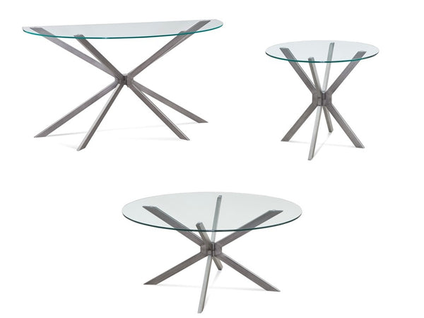 Basset Mirror Deen Round End Table - Stylish Industrial Design With Gunmetal Base And Durable Glass Top For Modern Homes Silver Steel,Glass 5510-220-492