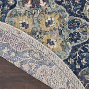 Homeroots 6' Ivory Navy Blue And Yellow Floral Distressed Non Skid Round Rug  Polypropylene,Polyester 551000