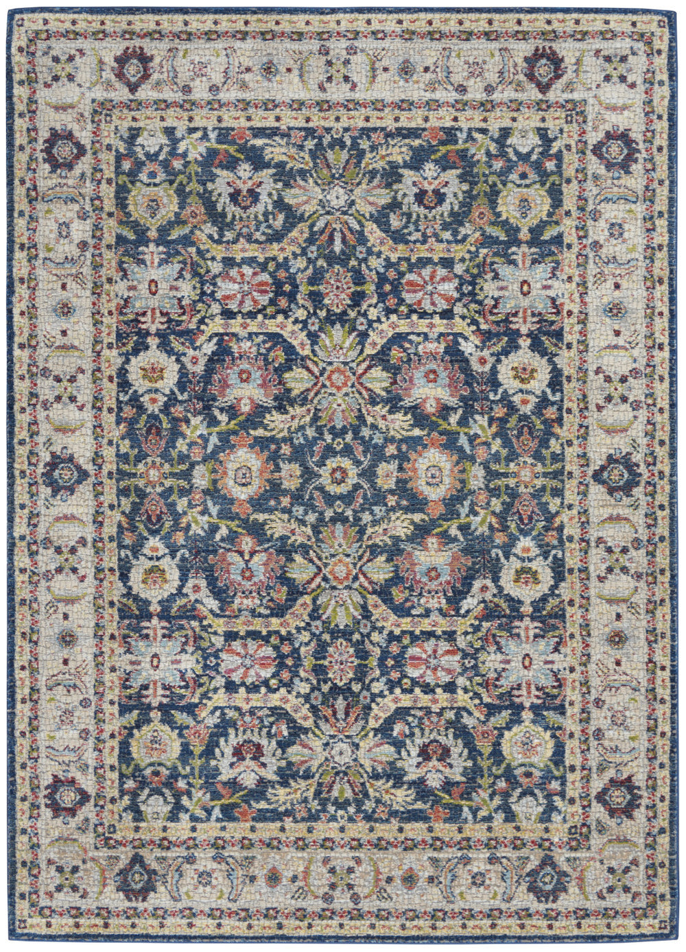 Homeroots 4' X 6' Navy Blue And Yellow Floral Distressed Non Skid Area Rug  Polypropylene,Polyester 551002