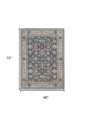Homeroots 4' X 6' Navy Blue And Yellow Floral Distressed Non Skid Area Rug  Polypropylene,Polyester 551002