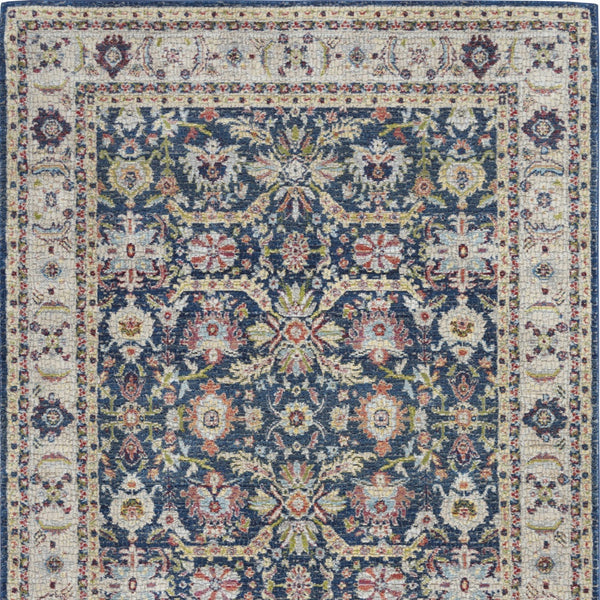 Homeroots 4' X 6' Navy Blue And Yellow Floral Distressed Non Skid Area Rug  Polypropylene,Polyester 551002