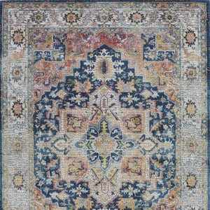 Homeroots 4' X 6' Ivory Blue And Orange Floral Medallion Distressed Non Skid Area Rug  Polypropylene,Polyester 551003