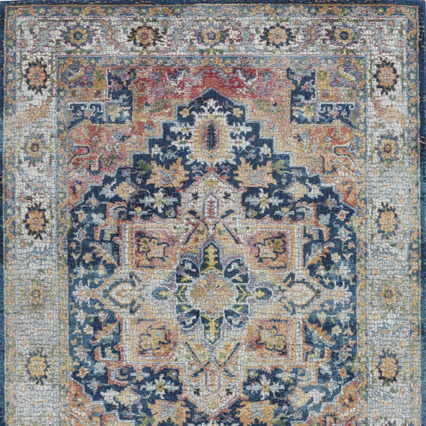 Homeroots 4' X 6' Ivory Blue And Orange Floral Medallion Distressed Non Skid Area Rug  Polypropylene,Polyester 551003