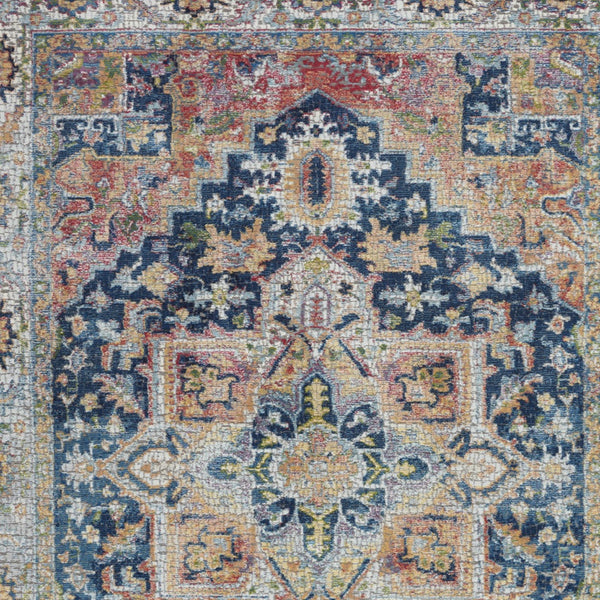 Homeroots 4' X 6' Ivory Blue And Orange Floral Medallion Distressed Non Skid Area Rug  Polypropylene,Polyester 551003