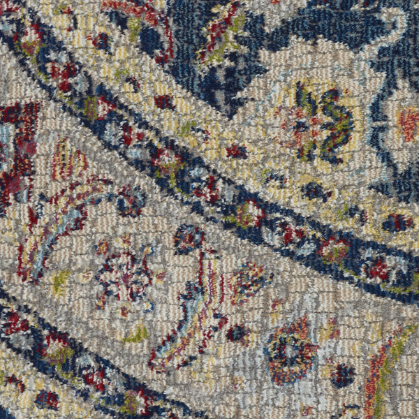 Homeroots 6' Navy Blue And Yellow Floral Distressed Non Skid Round Rug  Polypropylene,Polyester 551004