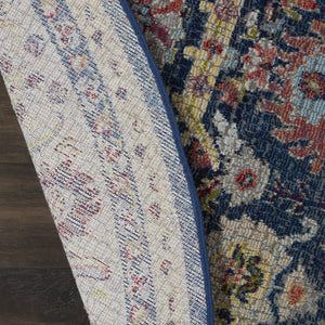 Homeroots 6' Navy Blue And Yellow Floral Distressed Non Skid Round Rug  Polypropylene,Polyester 551004