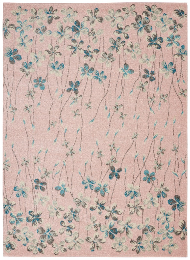 Ivory Blue Floral Area Rug Machine Woven Low Pile for Living Room and Dining Spaces