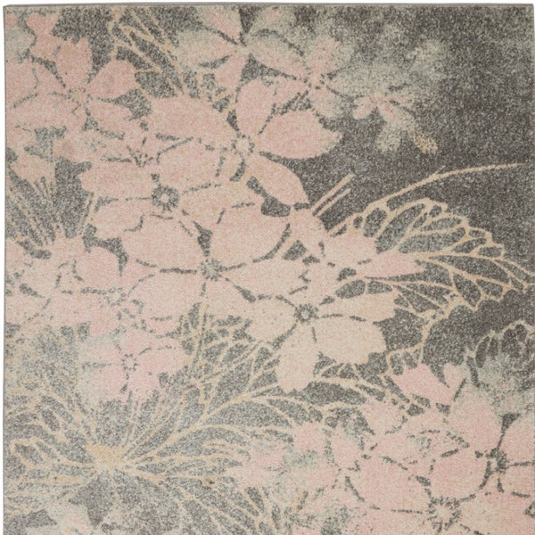 Homeroots 6' X 9' Gray And Pink Floral Area Rug - Stain Resistant, Durable, Stylish Accent For Any Room  Polypropylene 551011