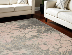 Homeroots 6' X 9' Gray And Pink Floral Area Rug - Stain Resistant, Durable, Stylish Accent For Any Room  Polypropylene 551011
