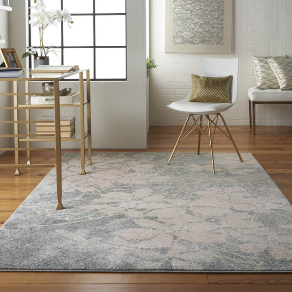 Homeroots 6' X 9' Gray And Pink Floral Area Rug - Stain Resistant, Durable, Stylish Accent For Any Room  Polypropylene 551011