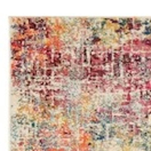 HomeRoots 7' Abstract Distressed Area Rug in Ivory, Red, and Pink - Durable Non-Skid Design for Busy Homes 10' Runner 551012