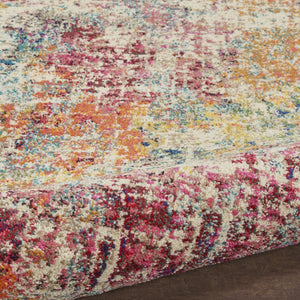 HomeRoots 7' Abstract Distressed Area Rug in Ivory, Red, and Pink - Durable Non-Skid Design for Busy Homes 10' Runner 551012