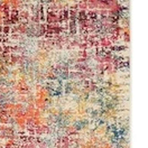 HomeRoots 7' Abstract Distressed Area Rug in Ivory, Red, and Pink - Durable Non-Skid Design for Busy Homes 10' Runner 551012