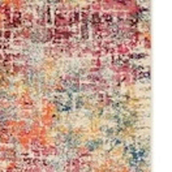 HomeRoots 7' Abstract Distressed Area Rug in Ivory, Red, and Pink - Durable Non-Skid Design for Busy Homes 10' Runner 551012