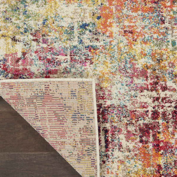 HomeRoots 7' Abstract Distressed Area Rug in Ivory, Red, and Pink - Durable Non-Skid Design for Busy Homes 10' Runner 551012
