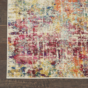 HomeRoots 7' Abstract Distressed Area Rug in Ivory, Red, and Pink - Durable Non-Skid Design for Busy Homes 10' Runner 551012