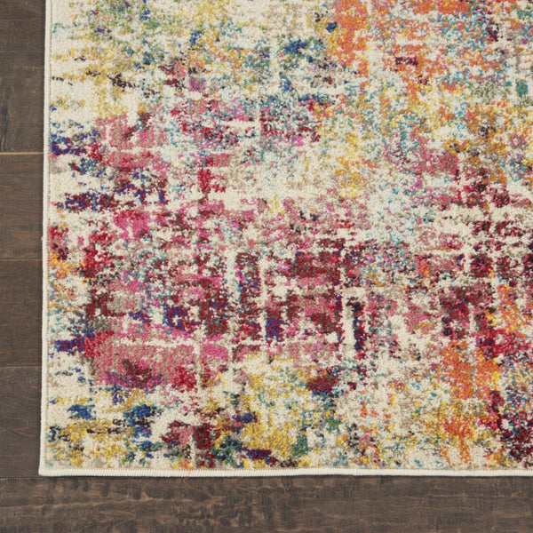 HomeRoots 7' Abstract Distressed Area Rug in Ivory, Red, and Pink - Durable Non-Skid Design for Busy Homes 10' Runner 551012