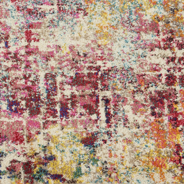 Homeroots 10' Ivory Orange And Pink Abstract Distressed Non Skid Runner Rug  Polypropylene 551012