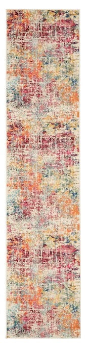 Homeroots 10' Ivory Orange And Pink Abstract Distressed Non Skid Runner Rug  Polypropylene 551012
