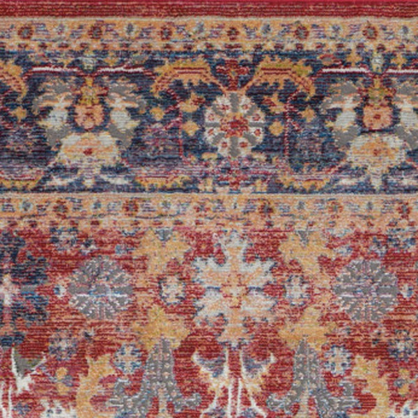 Homeroots 4' X 6' Blue And Red Oriental Distressed Non Skid Area Rug  Polypropylene,Polyester 551018