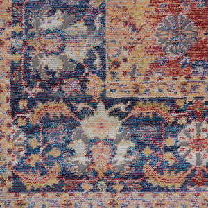 Homeroots 4' X 6' Blue And Red Oriental Distressed Non Skid Area Rug  Polypropylene,Polyester 551018