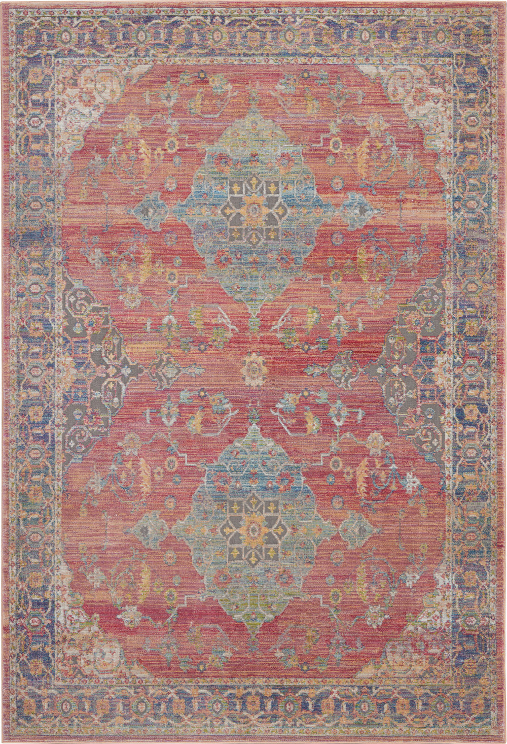 Homeroots 4' X 6' Blue And Red Floral Medallion Distressed Non Skid Area Rug  Polypropylene,Polyester 551019