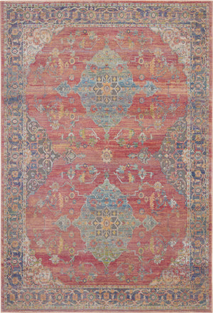 Homeroots 4' X 6' Blue And Red Floral Medallion Distressed Non Skid Area Rug  Polypropylene,Polyester 551019