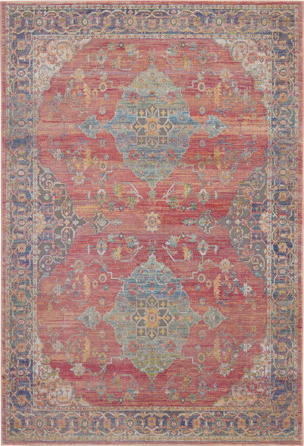 Homeroots 4' X 6' Blue And Red Floral Medallion Distressed Non Skid Area Rug  Polypropylene,Polyester 551019