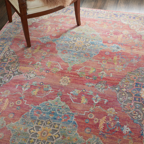 Homeroots 4' X 6' Blue And Red Floral Medallion Distressed Non Skid Area Rug  Polypropylene,Polyester 551019