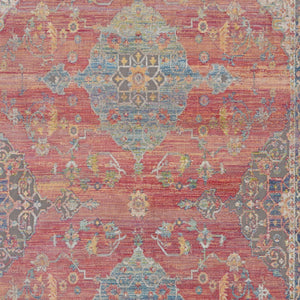 Homeroots 4' X 6' Blue And Red Floral Medallion Distressed Non Skid Area Rug  Polypropylene,Polyester 551019