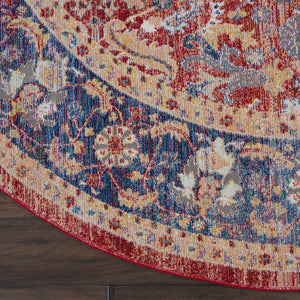 Homeroots 6' Navy Blue And Red Floral Distressed Non Skid Round Rug  Polypropylene,Polyester 551020