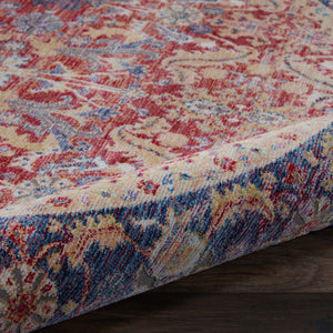 Homeroots 6' Navy Blue And Red Floral Distressed Non Skid Round Rug  Polypropylene,Polyester 551020