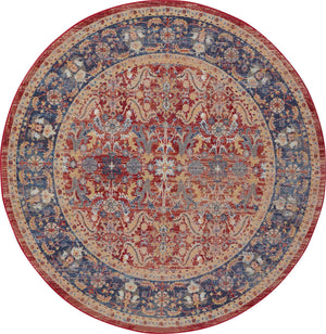 Homeroots 6' Navy Blue And Red Floral Distressed Non Skid Round Rug  Polypropylene,Polyester 551020