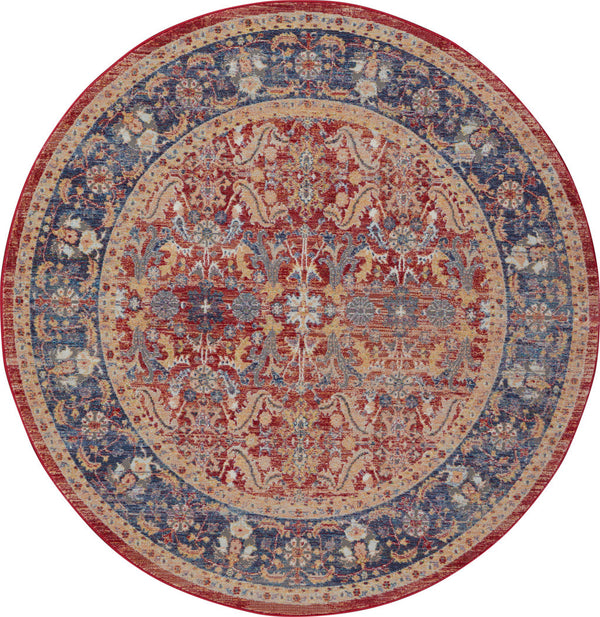 Homeroots 6' Navy Blue And Red Floral Distressed Non Skid Round Rug  Polypropylene,Polyester 551020