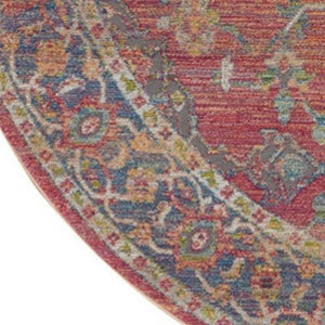 HomeRoots 6' Vintage-Inspired Blue and Red Floral Medallion Distressed Rug for Classic Home Charm 6' Round 551021