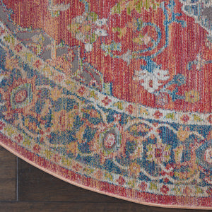 Homeroots 6' Blue And Red Floral Medallion Distressed Non Skid Round Rug  Polypropylene,Polyester 551021