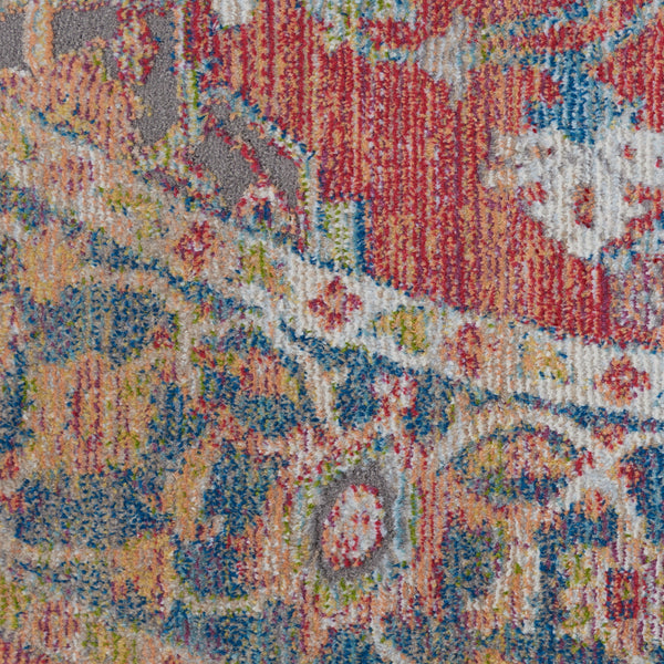 Homeroots 6' Blue And Red Floral Medallion Distressed Non Skid Round Rug  Polypropylene,Polyester 551021