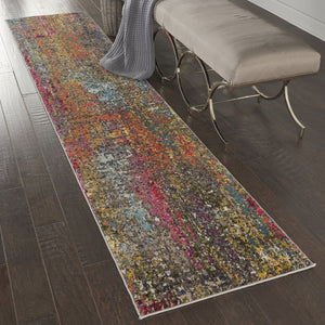 HomeRoots 7' Abstract Blue and Orange Non-Skid Area Rug - Durable, Stain Resistant, Perfect for Family Spaces 10' Runner 551025