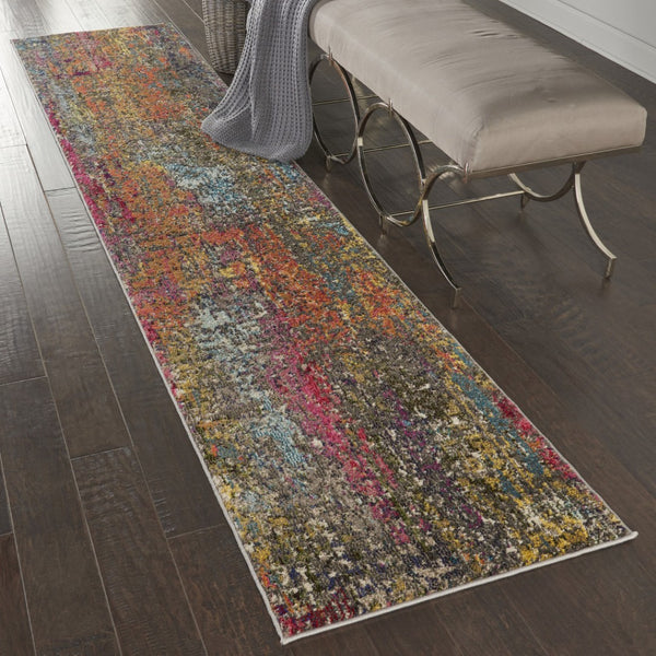 HomeRoots 7' Abstract Blue and Orange Non-Skid Area Rug - Durable, Stain Resistant, Perfect for Family Spaces 10' Runner 551025