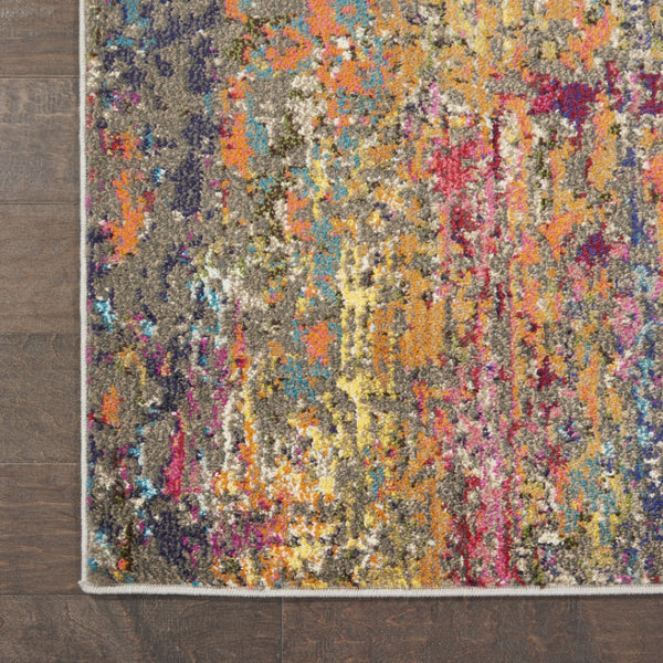 HomeRoots 7' Abstract Blue and Orange Non-Skid Area Rug - Durable, Stain Resistant, Perfect for Family Spaces 10' Runner 551025