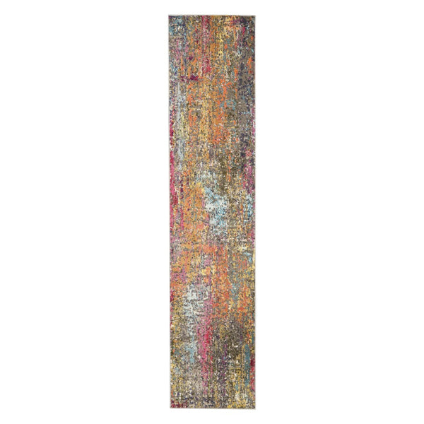 HomeRoots 7' Abstract Blue and Orange Non-Skid Area Rug - Durable, Stain Resistant, Perfect for Family Spaces 10' Runner 551025