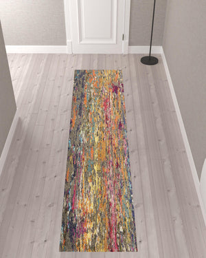 Homeroots 10' Blue And Orange Abstract Non Skid Runner Rug  Polypropylene 551025