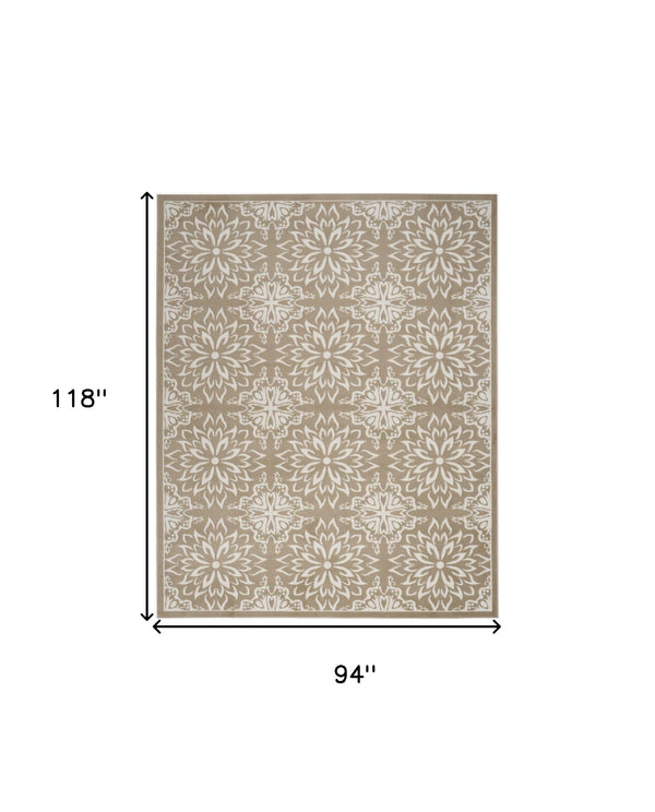Homeroots 8' X 10' Taupe And Ivory Floral Non Skid Area Rug  Polypropylene 551026