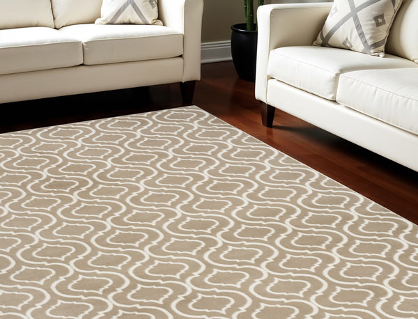 Homeroots 8' X 10' Taupe And Ivory Trellis Non Skid Area Rug  Polypropylene 551027