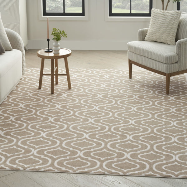HomeRoots 8' Taupe and Ivory Trellis Area Rug - Durable, Stain-Resistant Design Perfect for High-Traffic Spaces 8' X 10' 551027