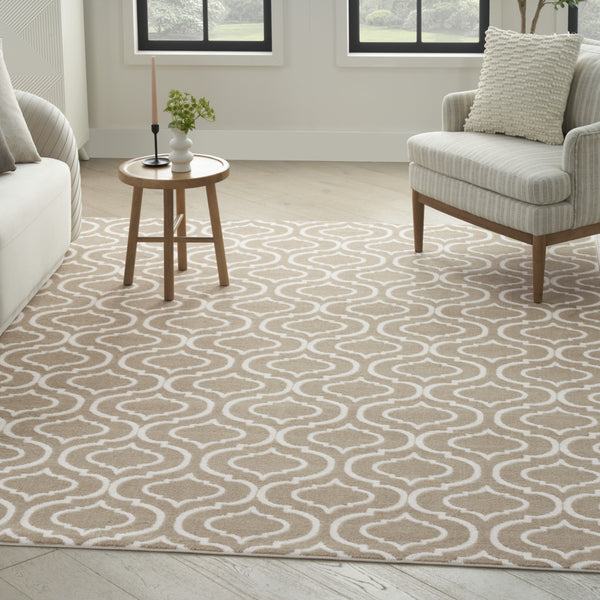 Homeroots 8' X 10' Taupe And Ivory Trellis Non Skid Area Rug  Polypropylene 551027