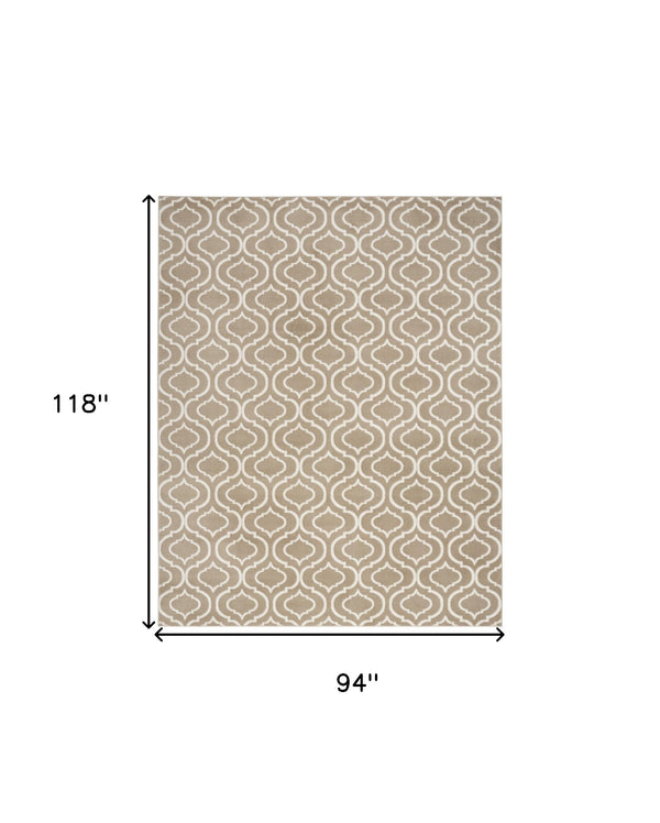 Homeroots 8' X 10' Taupe And Ivory Trellis Non Skid Area Rug  Polypropylene 551027