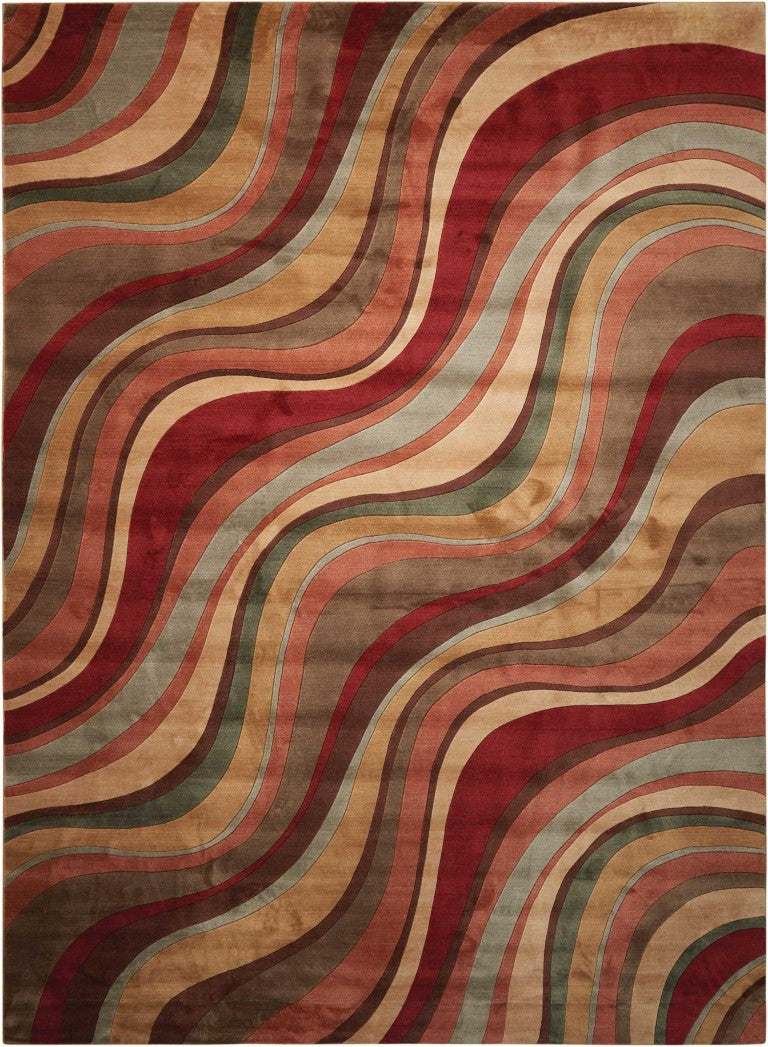 HomeRoots 8 X 11 Red Stripe Power Loomed Area Rug Low Pile Living Room Floor Cover 551032