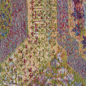 Homeroots 6' Blue Red And Orange Geometric Distressed Non Skid Round Rug  Polypropylene,Polyester 551033