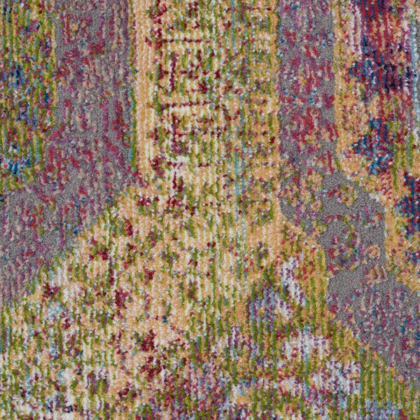 Homeroots 6' Blue Red And Orange Geometric Distressed Non Skid Round Rug  Polypropylene,Polyester 551033